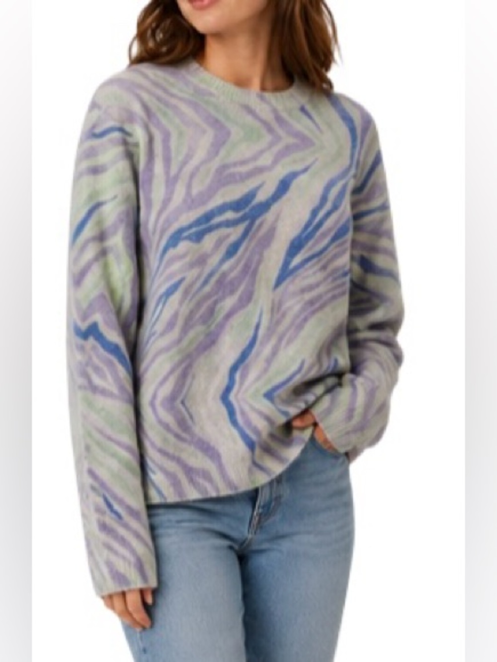 Betta Italy Mohair Alpaca Sweater 1X Abstract Zebra Print Fuzzy Knit Blue Green